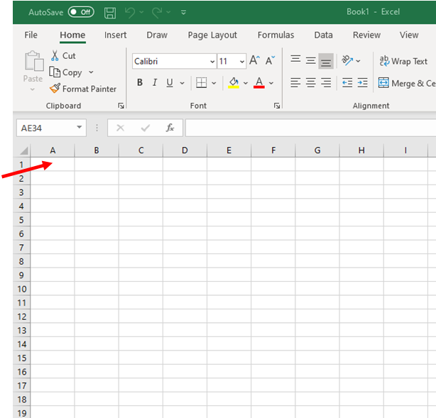 excel first cell